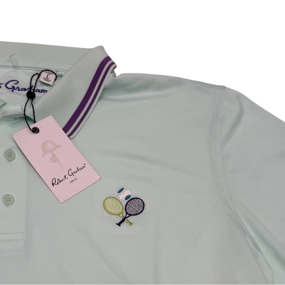 Robert Graham Men’s Polo  Shirt Top Tennis Pickleball  Light Mint Size L‎ NWT
